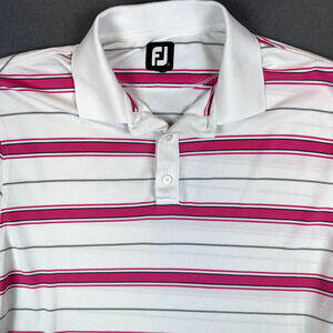Footjoy FJ Shirt Mens Large Short Sleeve Polo White Pink Gray Stripe Golf